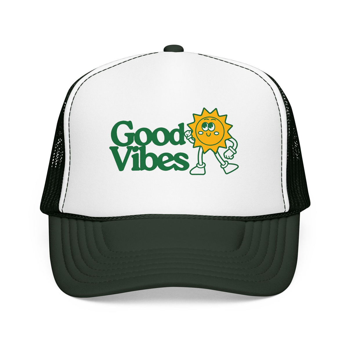 Good Vibes Sun Trucker Hat — Retro Sunny Graphic Foam Cap
