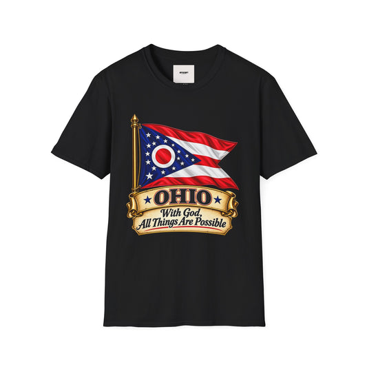 Ohio Flag T-Shirt — "With God All Things Are Possible" Patriotic Tee