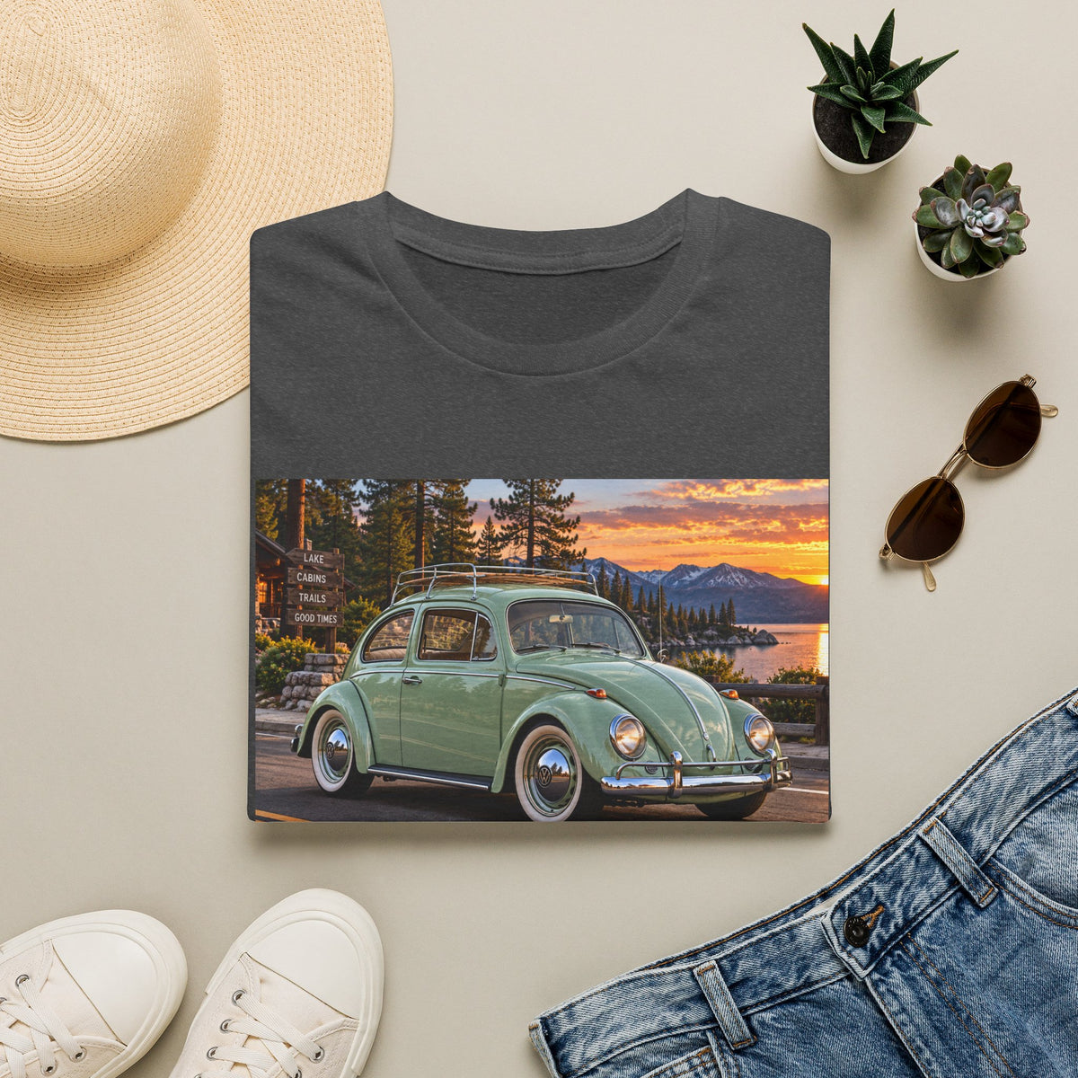Classic VW Beetle Sunset T-Shirt — Vintage Car Lover Tee