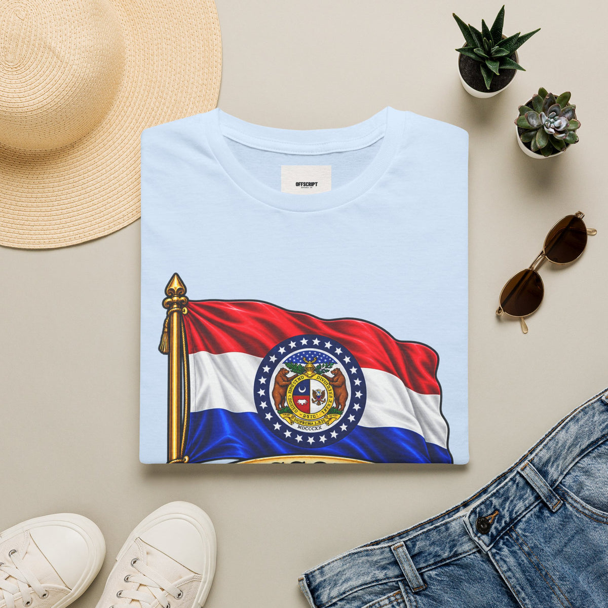 Missouri Flag T‑Shirt — State Seal & Motto Folded Flag Tee