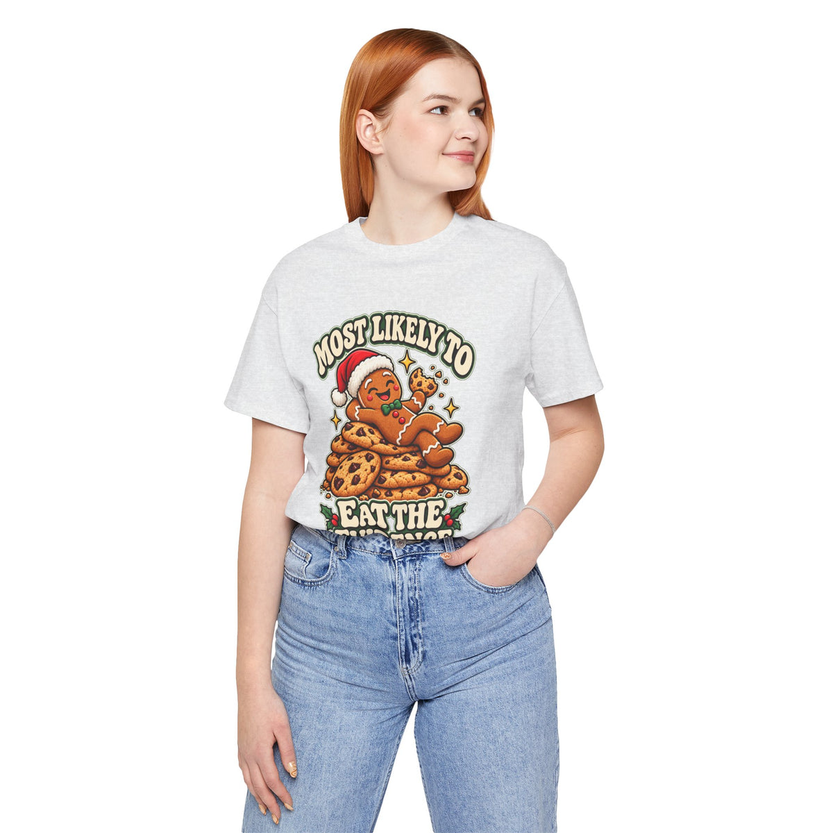 Funny Christmas Tee — "Most Likely to Eat the Evidence" Gingerbread Cookie Shirt
