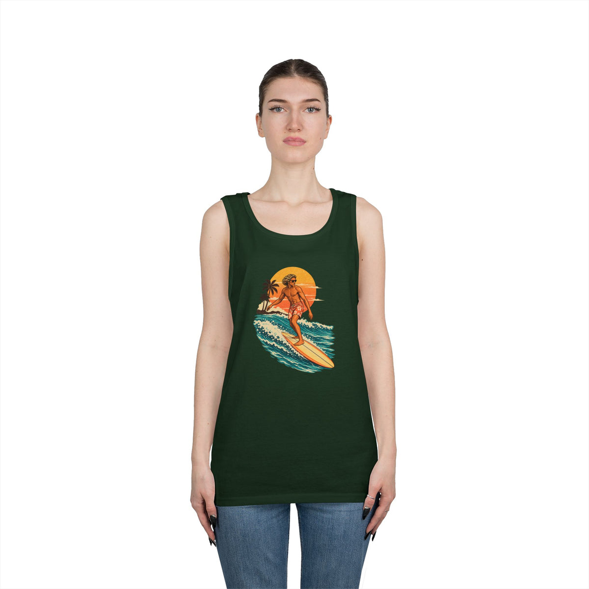 Surfing Sunset Tank — Retro Surfer Graphic Tank Top