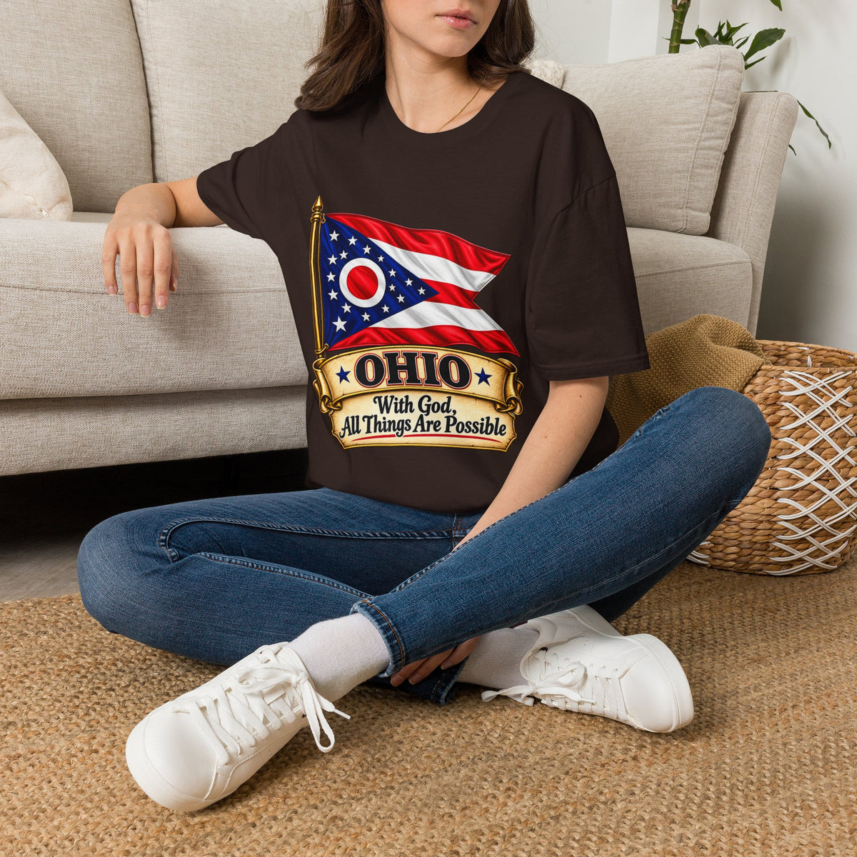 Ohio Flag T-Shirt — "With God All Things Are Possible" Patriotic Tee