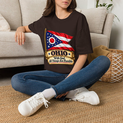 Ohio Flag T-Shirt — "With God All Things Are Possible" Patriotic Tee