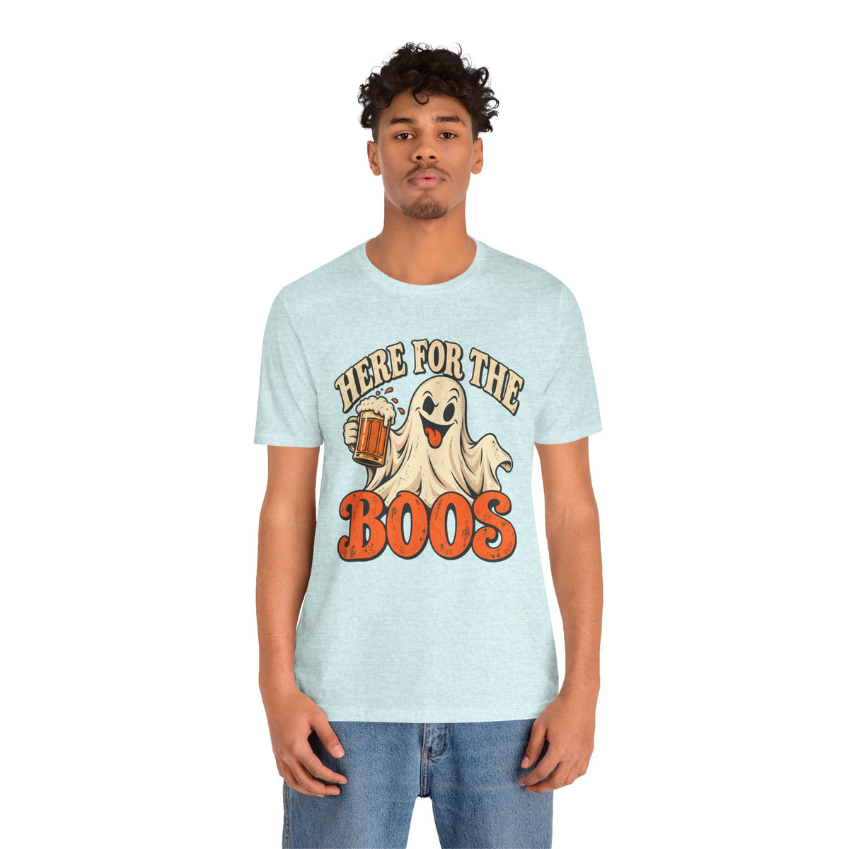 Here for the Boos Halloween T-Shirt — Ghost Drinking Beer Graphic Tee