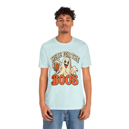 Here for the Boos Halloween T-Shirt — Ghost Drinking Beer Graphic Tee