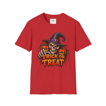 Halloween Skull Witch T-Shirt — "Trick or Treat" Pumpkin Tee