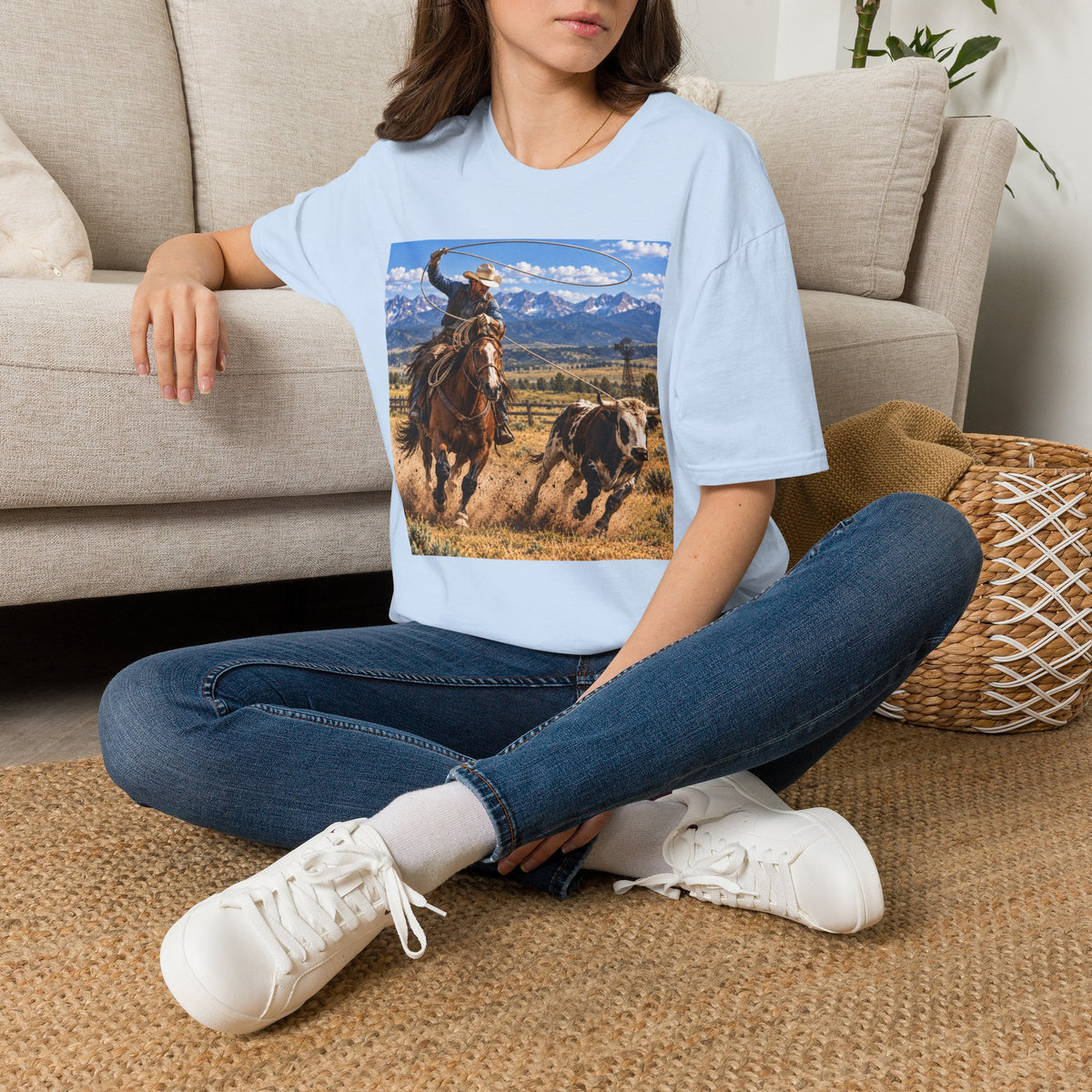 Cowboy Roping Photo T-Shirt — Western Ranch Scenic Tee