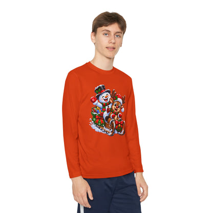 Kids' Christmas Sledding Tee — Snowman & Reindeer Holiday Long Sleeve