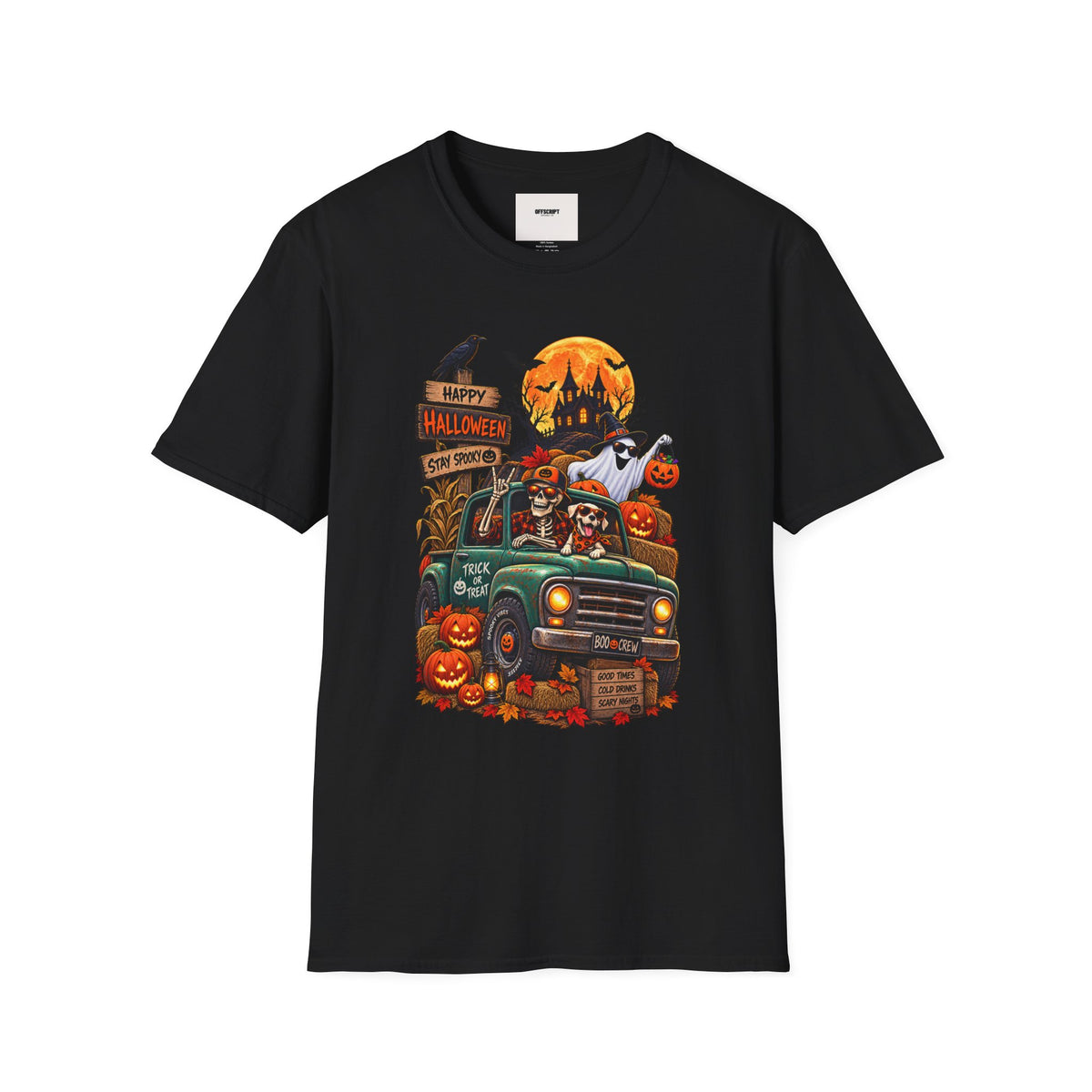 Halloween Truck Graphic T‑Shirt — Happy Halloween Ghosts & Pumpkins Design
