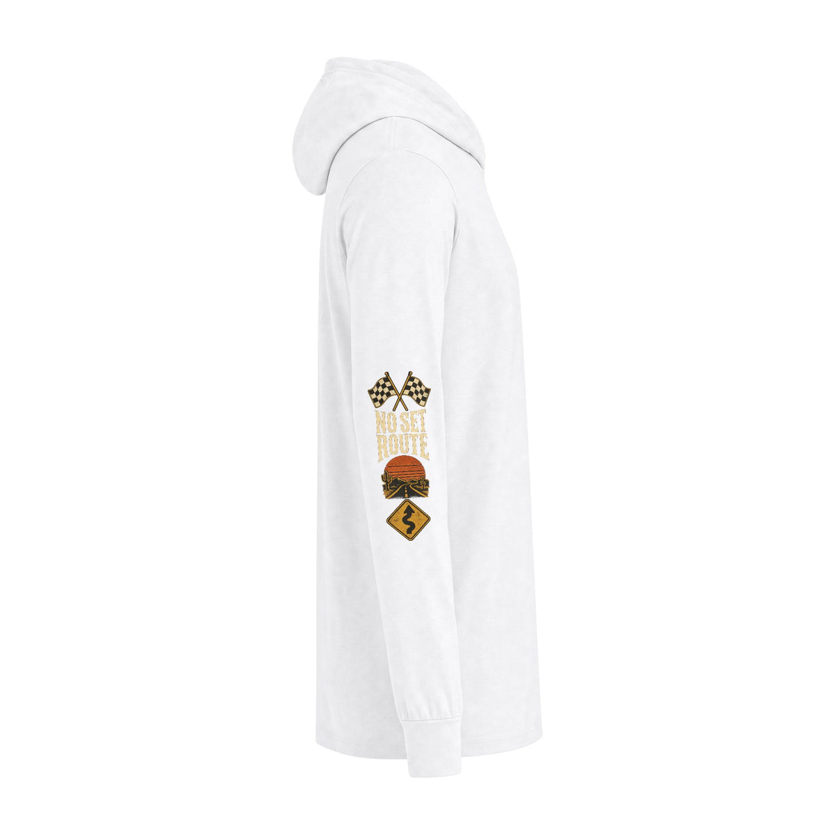 Long Sleeve Hoodie — 'Off Script' Desert Sunset Road Graphic