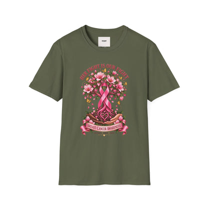 Breast Cancer Awareness T-Shirt – “Her Fight Is Our Fight” Pink Ribbon Floral Tee