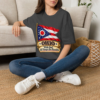 Ohio Flag T-Shirt — "With God All Things Are Possible" Patriotic Tee