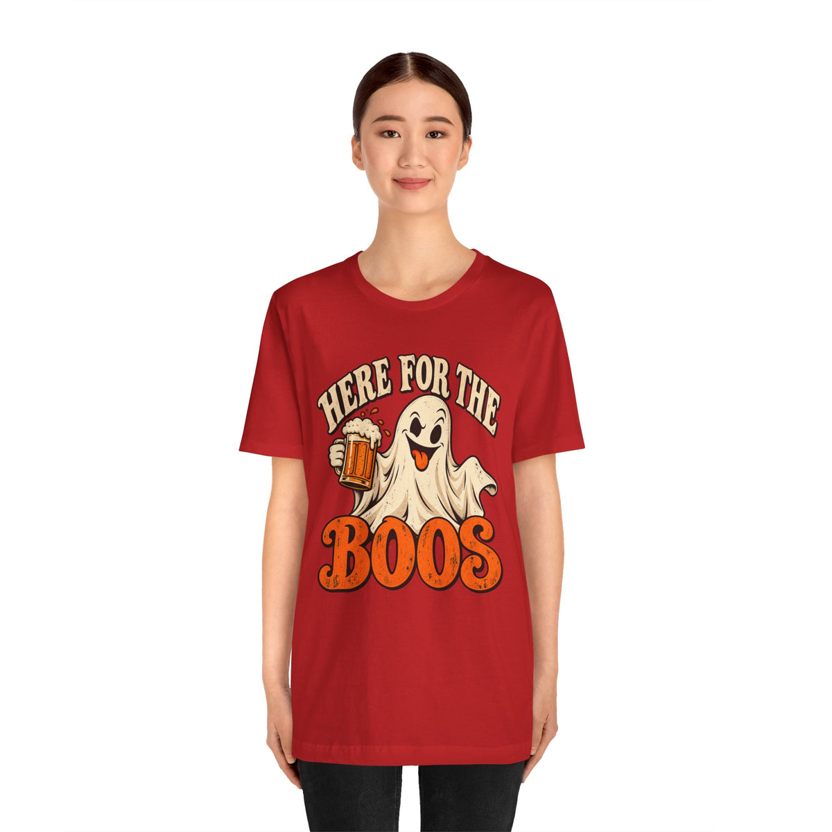 Here for the Boos Halloween T-Shirt — Ghost Drinking Beer Graphic Tee