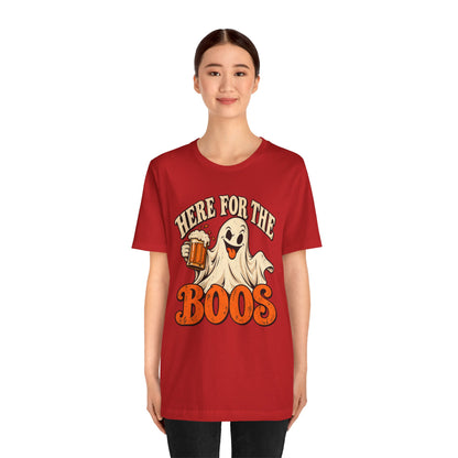 Here for the Boos Halloween T-Shirt — Ghost Drinking Beer Graphic Tee