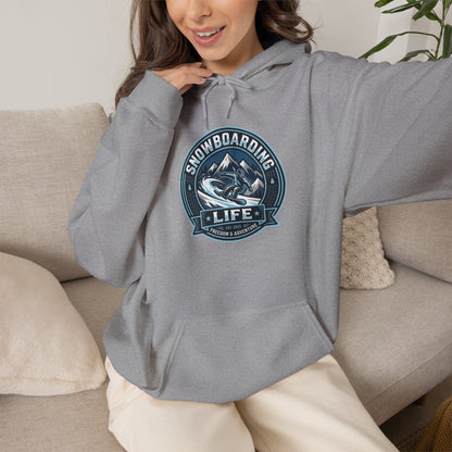 Snowboarding Hoodie – "Snowboarding Life" Graphic Pullover with Backboarder Illustration