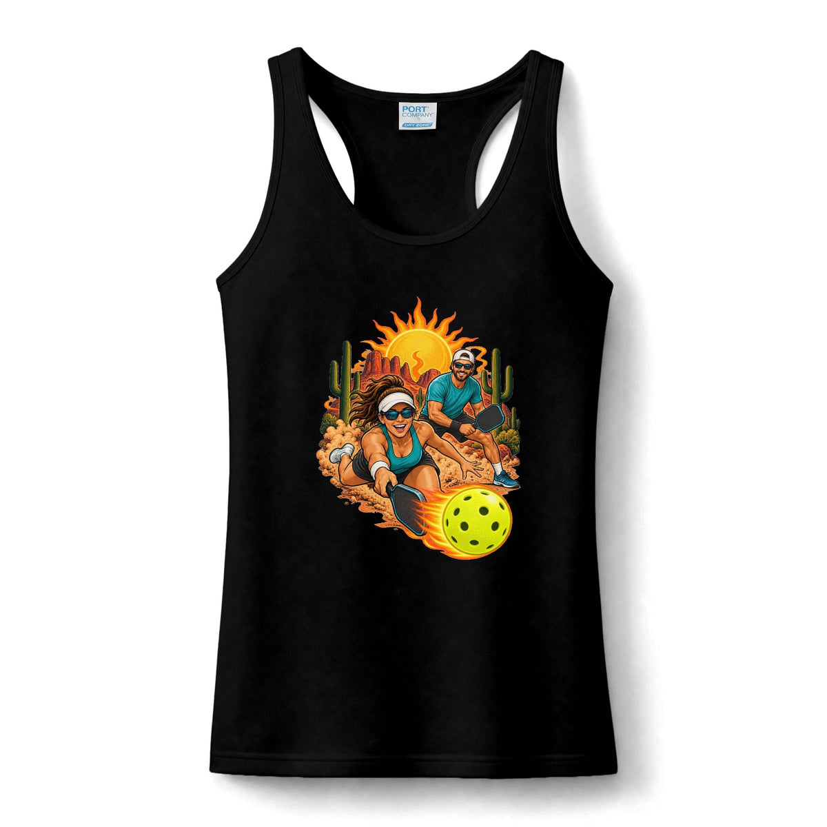 Desert Sun Pickleball Racerback Tank – Women’s Pickleball Graphic Performance Top
