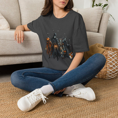 Halloween Gothic Crew T-Shirt — Haunted Pumpkin, Witch & Spooky Friends Design
