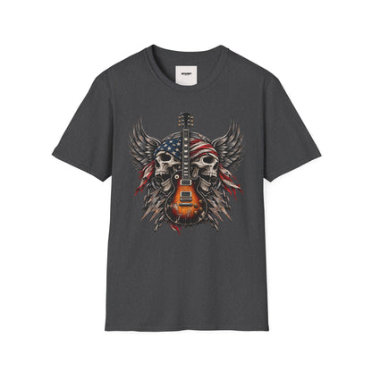 American Skull Guitar T-Shirt — Patriotic Rock Music Tee