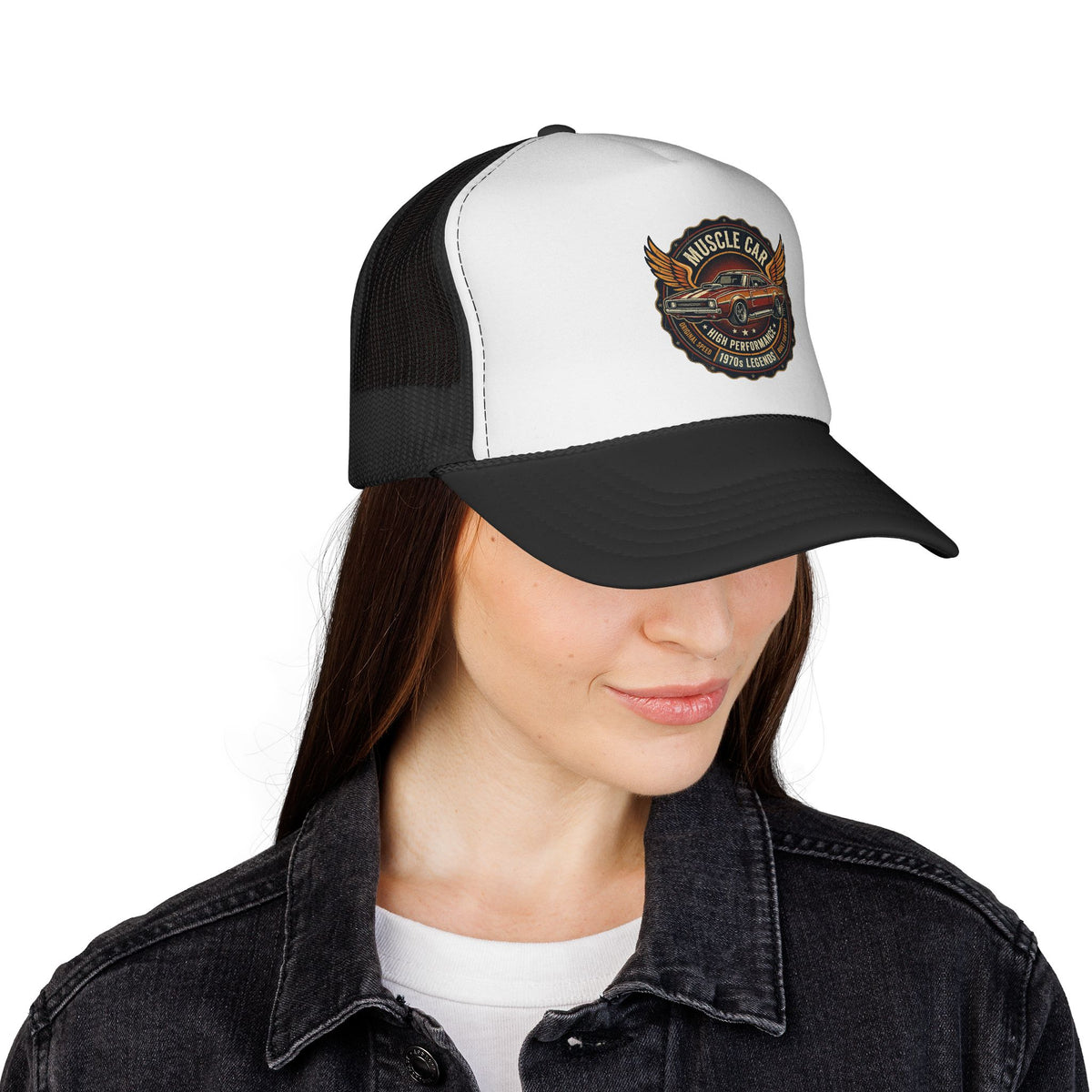 Muscle Car Emblem Trucker Cap | Vintage Hotrod Logo