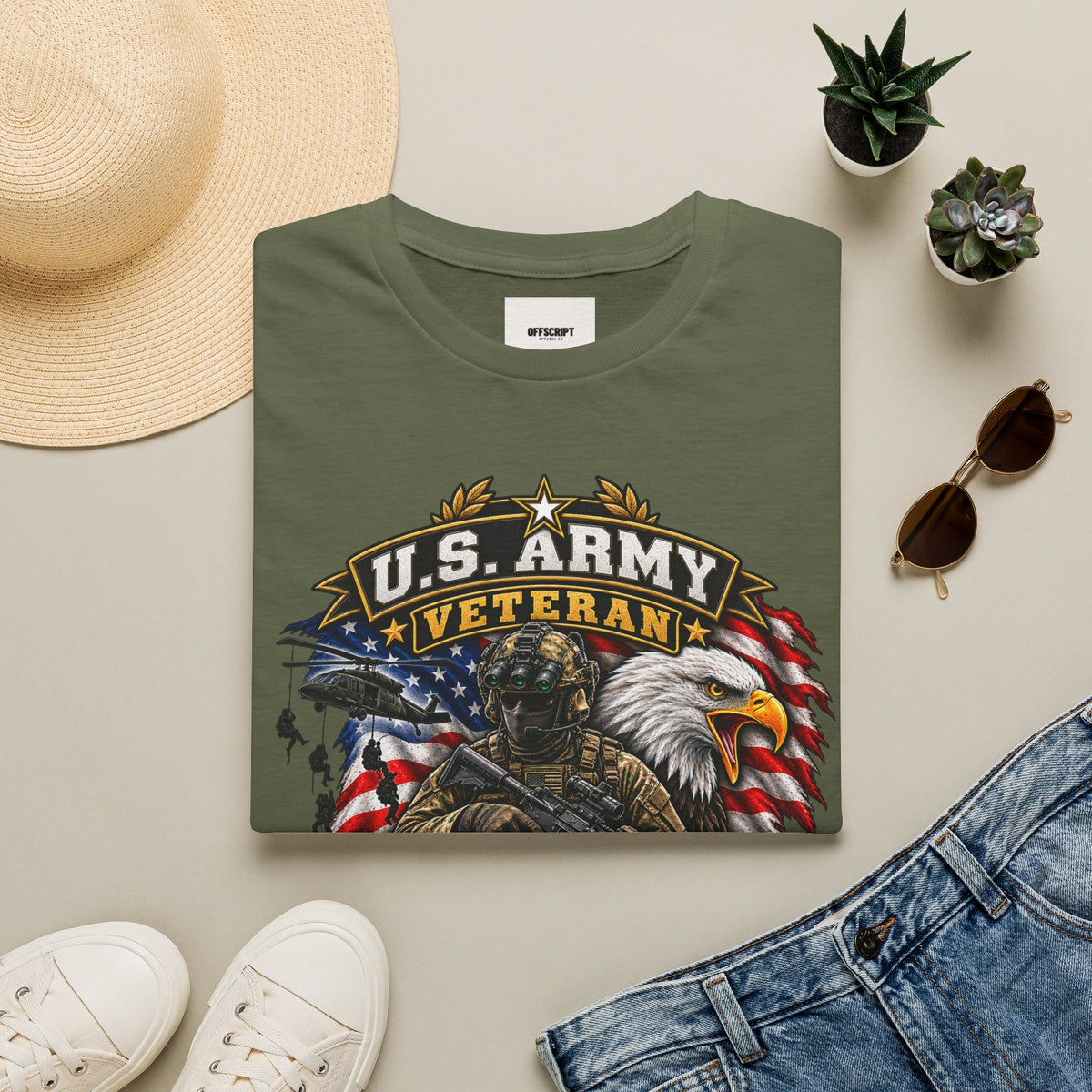 U.S. Army Veteran T-Shirt — Special Forces Eagle American Flag Design