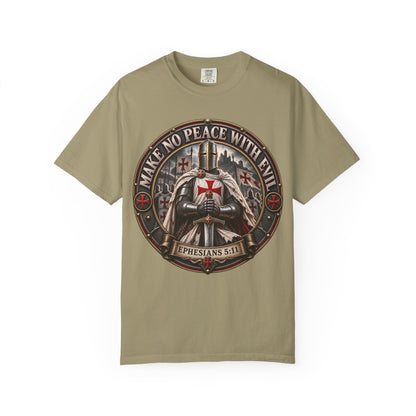 Make No Peace With Evil T-shirt | Crusader Helmet Ephesians 5:11