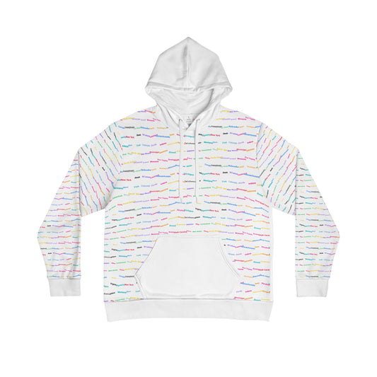 Pastel Script Pattern Hoodie — Colorful Handwritten Lines All-Over Print