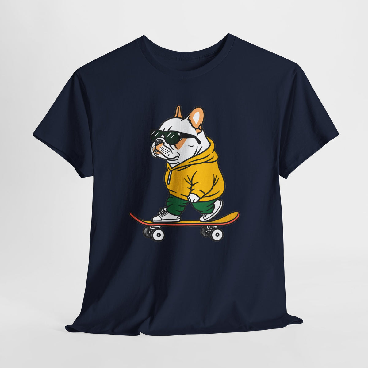 Skateboarding French Bulldog T‑Shirt – Cute Bulldog on Skateboard Graphic Tee