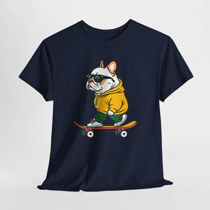 Skateboarding French Bulldog T‑Shirt – Cute Bulldog on Skateboard Graphic Tee