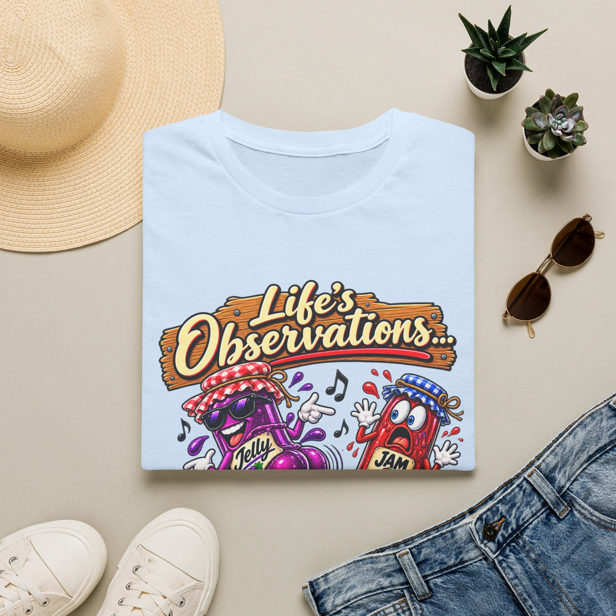 T-Shirt — "Life's Observations: I Must Be Jelly 'Cause Jam Don't Shake Like That" Retro Jar Cartoon Tee