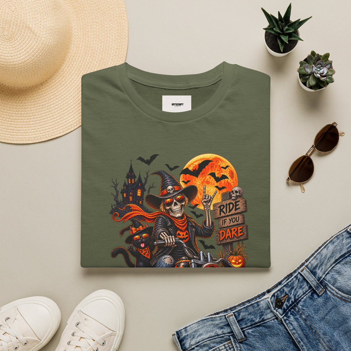 Halloween Biker Skeleton T-Shirt — "Ride If You Dare" Spooky Motorcycle Tee