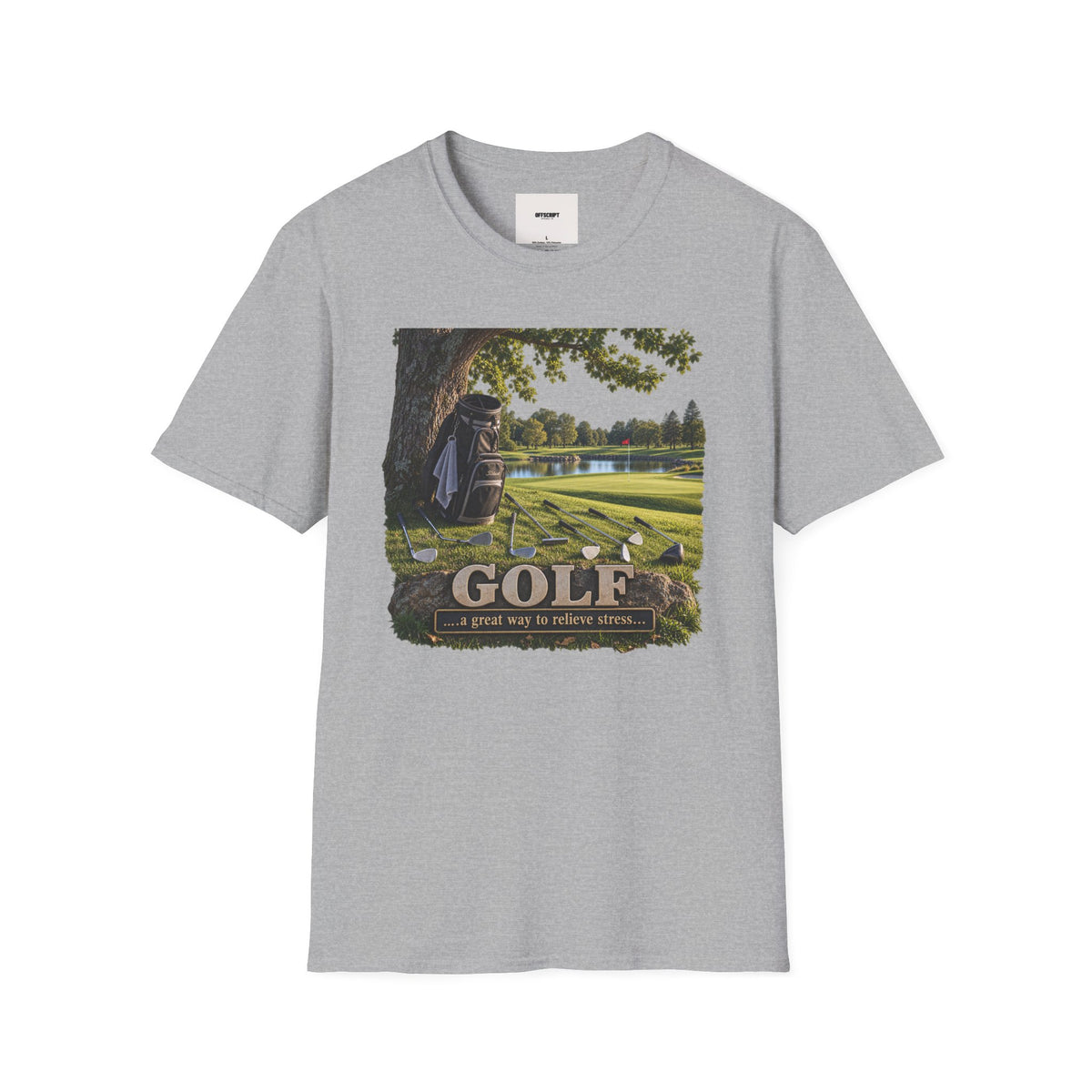 Golf Course Scene T‑Shirt — 'GOLF' Scenic Golfing Graphic Tee
