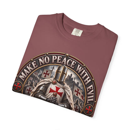 Make No Peace With Evil T-shirt | Crusader Helmet Ephesians 5:11