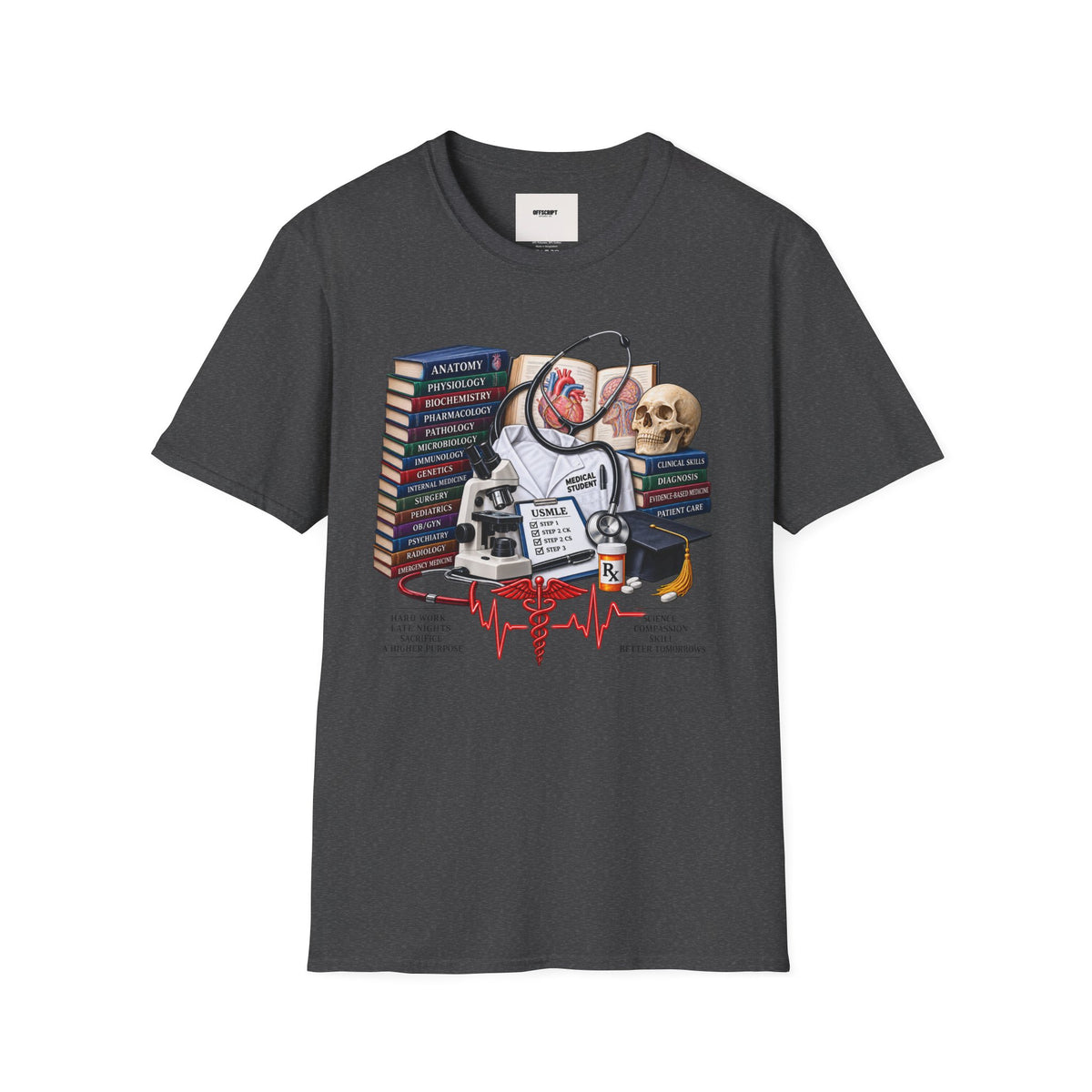 Medical Student Study Stack T‑Shirt — Anatomy, Physiology & USMLE Prep Design
