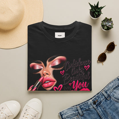 T-Shirt — "Confidence Looks Beautiful on You" Glam Makeup Graphic