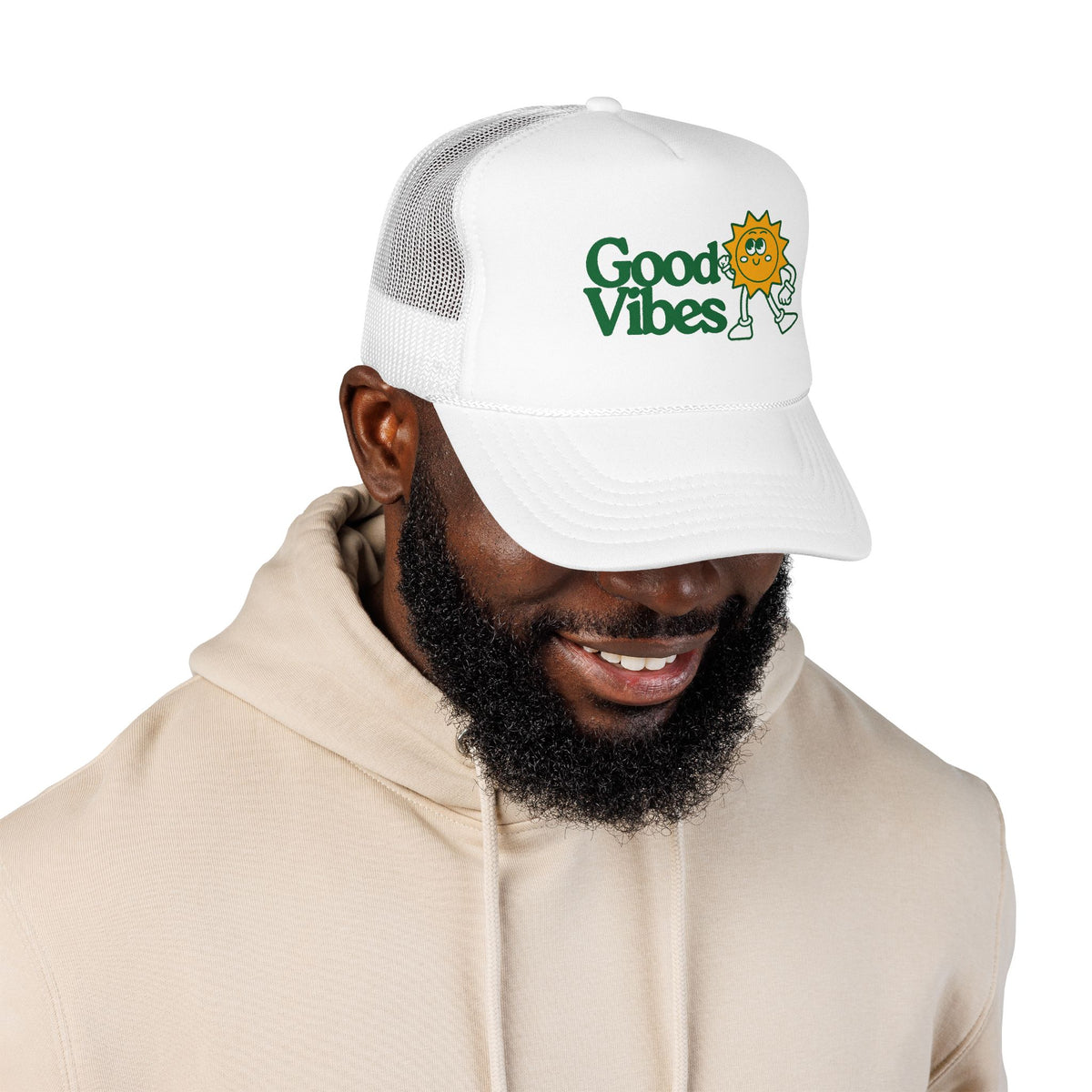 Good Vibes Sun Trucker Hat — Retro Sunny Graphic Foam Cap