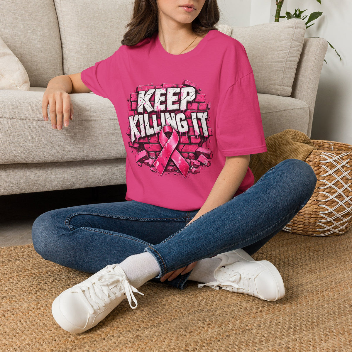 Keep Killing It pink ribbon T-Shirt | Breast Cancer Awareness, Motivational Graphic
