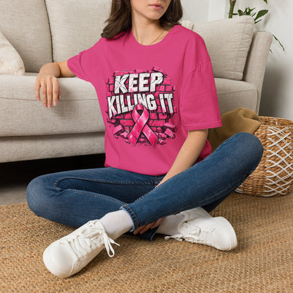 Keep Killing It pink ribbon T-Shirt | Breast Cancer Awareness, Motivational Graphic
