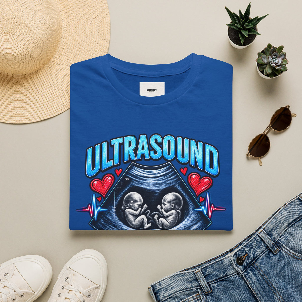 Ultrasound Twins T‑Shirt — Tiny Humans Big Hearts Pregnancy Tee