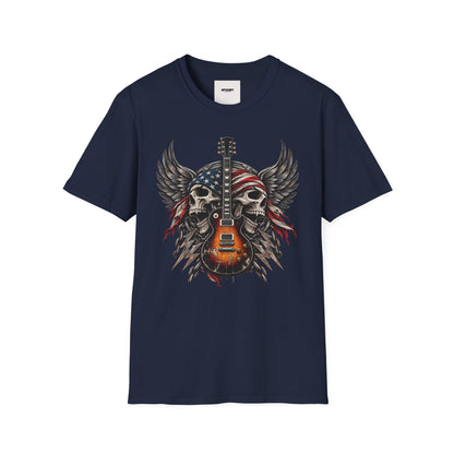 American Skull Guitar T-Shirt — Patriotic Rock Music Tee