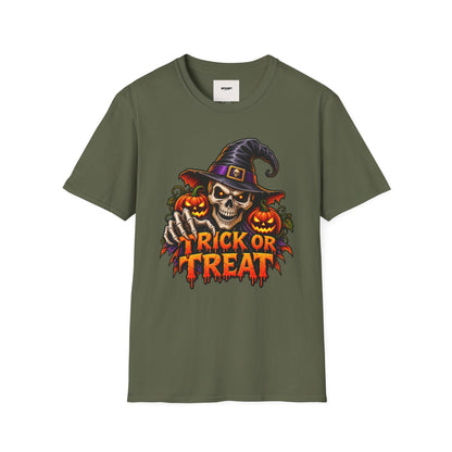 Halloween Skull Witch T-Shirt — "Trick or Treat" Pumpkin Tee