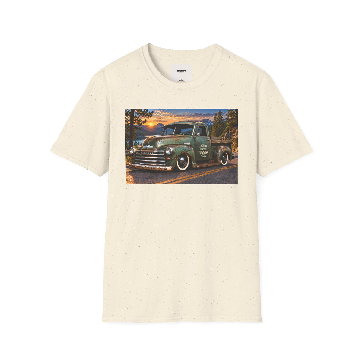 Vintage Green Pickup Truck T-Shirt — Retro Rustic Sunset Road Tee