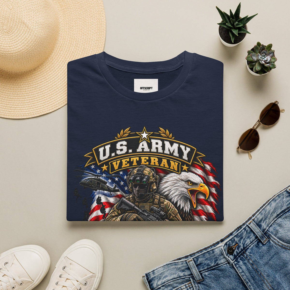 U.S. Army Veteran T-Shirt — Special Forces Eagle American Flag Design