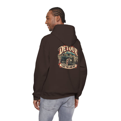 Detour Vintage Hot Rod Hoodie — "Take The Long Way" Classic Car Sweatshirt