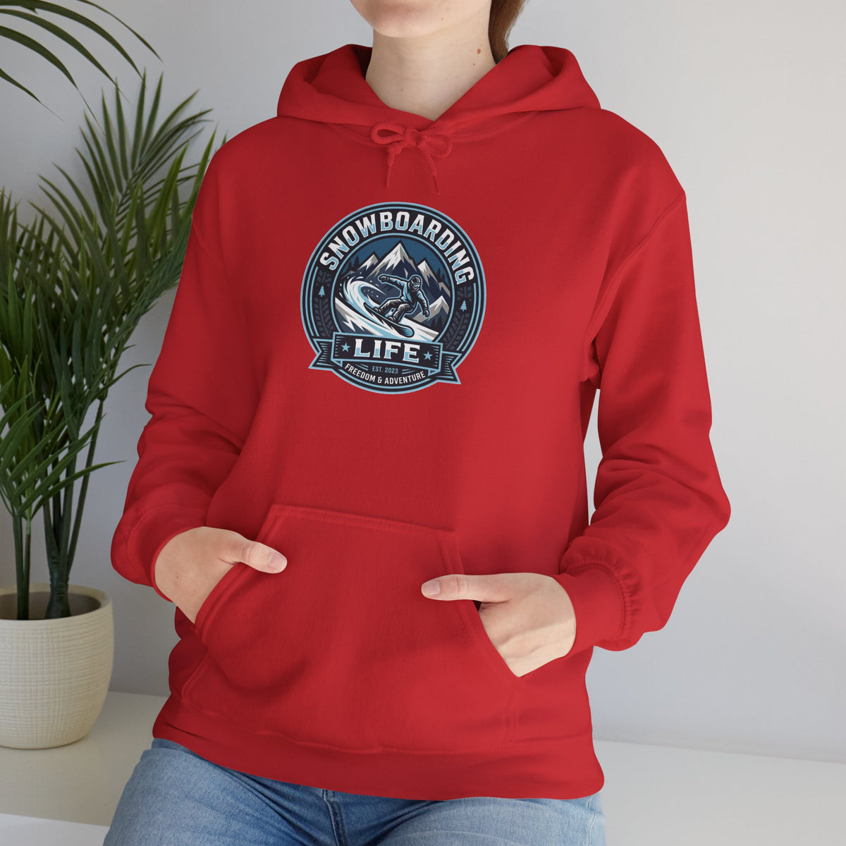 Snowboarding Hoodie – "Snowboarding Life" Graphic Pullover with Backboarder Illustration