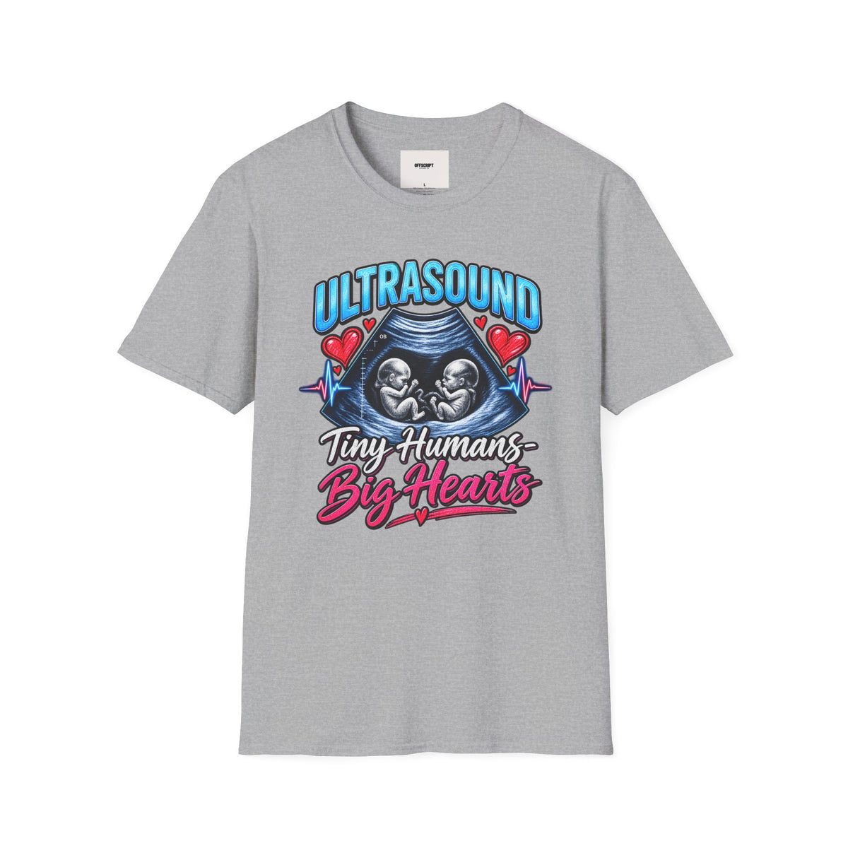 Ultrasound Twins T‑Shirt — Tiny Humans Big Hearts Pregnancy Tee