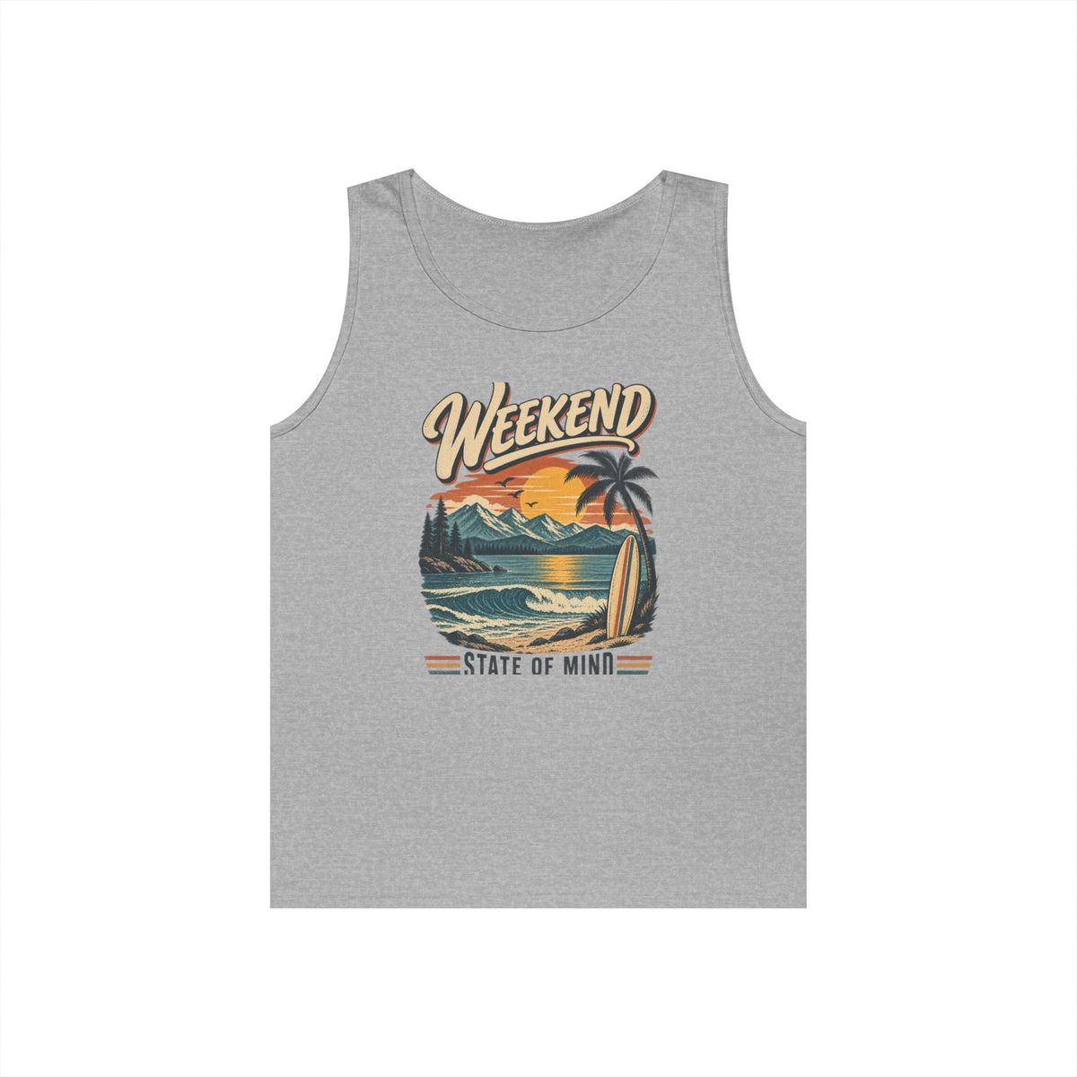 Weekend State of Mind Tank Top — Retro Beach Surf Sunset Graphic