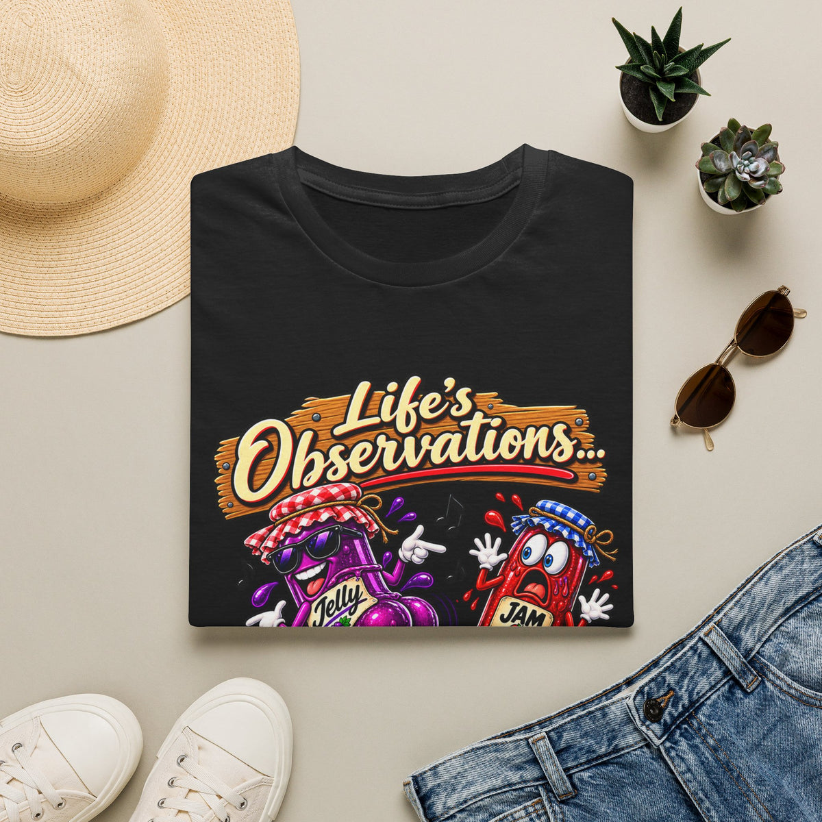 T-Shirt — "Life's Observations: I Must Be Jelly 'Cause Jam Don't Shake Like That" Retro Jar Cartoon Tee