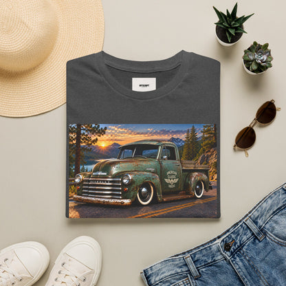 Vintage Green Pickup Truck T-Shirt — Retro Rustic Sunset Road Tee