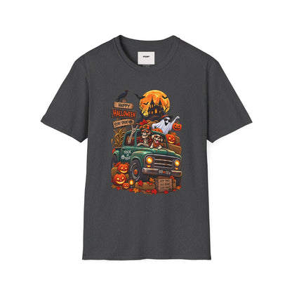 Halloween Truck Graphic T‑Shirt — Happy Halloween Ghosts & Pumpkins Design